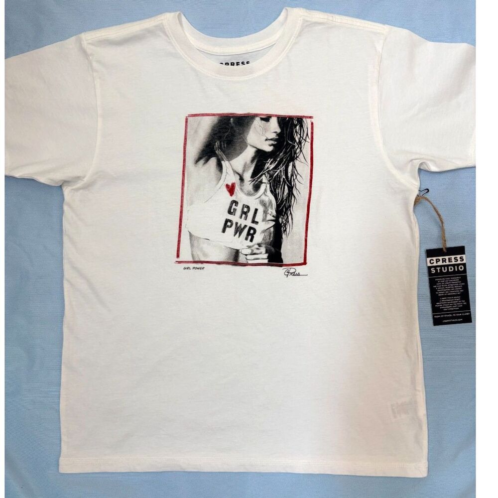 Cpress Studio Girl Power Mushie Graphic Tee in Worn White Small NWT